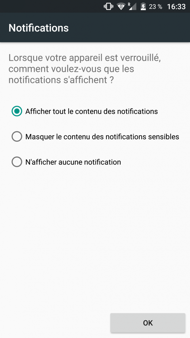 l'affichage des notifications