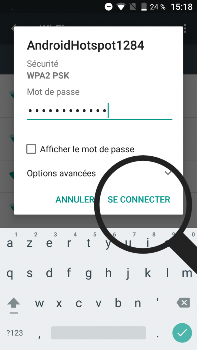 ecrire le mot de passe du wifi