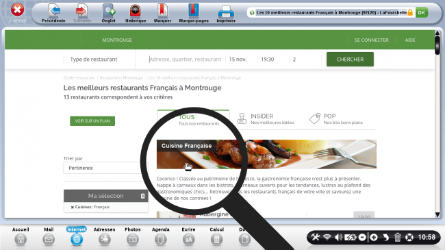 affichage des restaurants