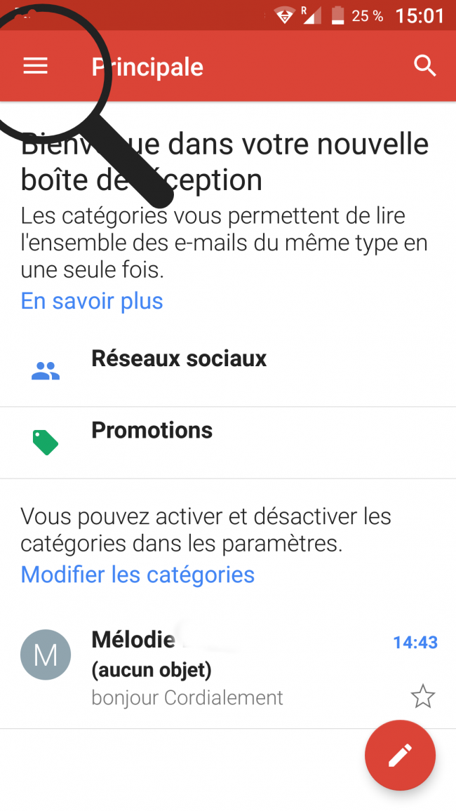 ouvrir les options de la messagerie