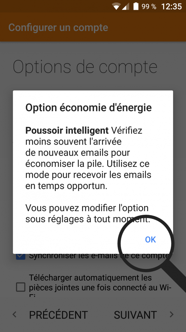 choisir les options du compte