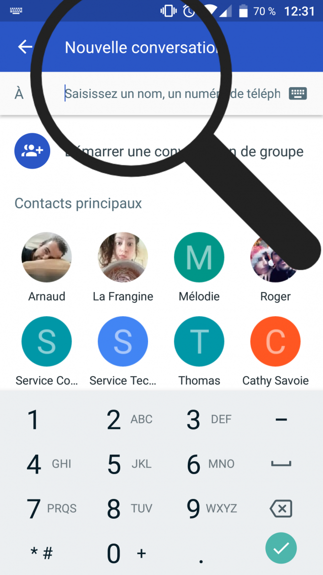 ecrire le numéro du contact