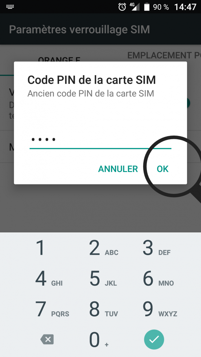 inscrire l'ancien code pin