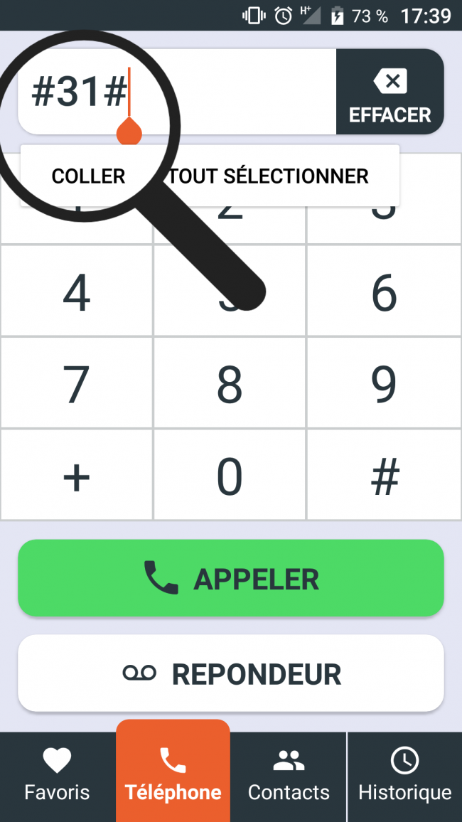 ecrire le numéro du contact