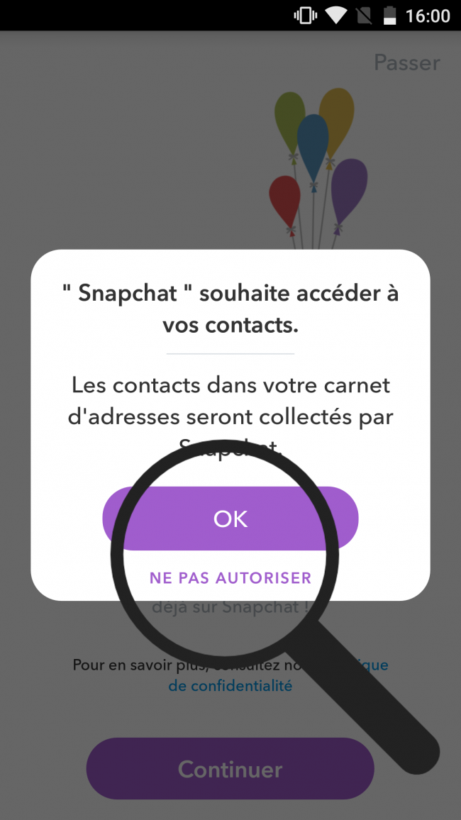 autoriser l'accès aux contacts