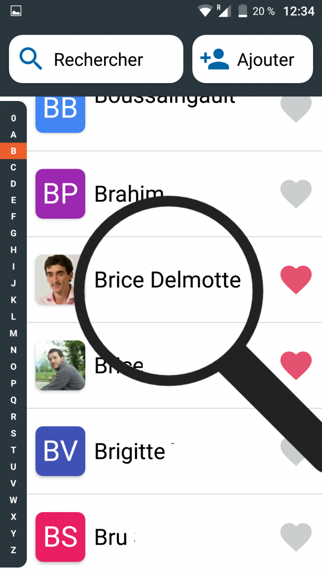 contact dans la liste de contacts