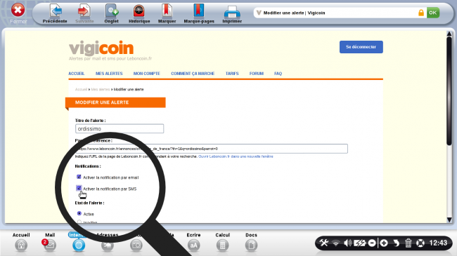 changer les paramètres de l'alerte vigicoin