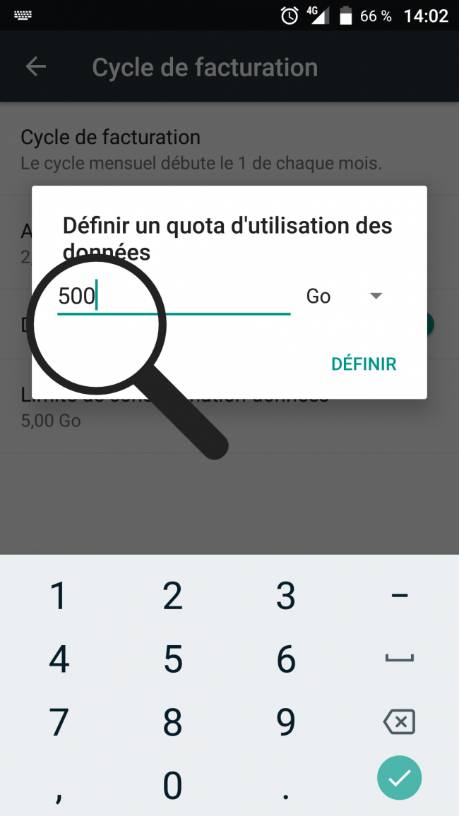 inscrire le quota des données